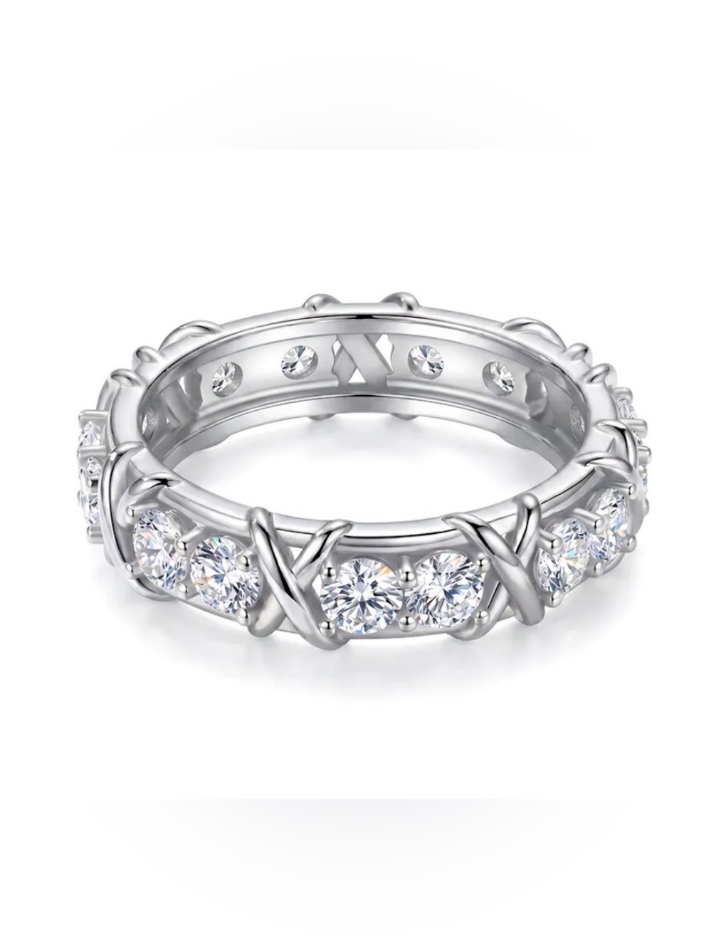 Classic White Cubic Zirconia Eternity Ring - Silver Tone
